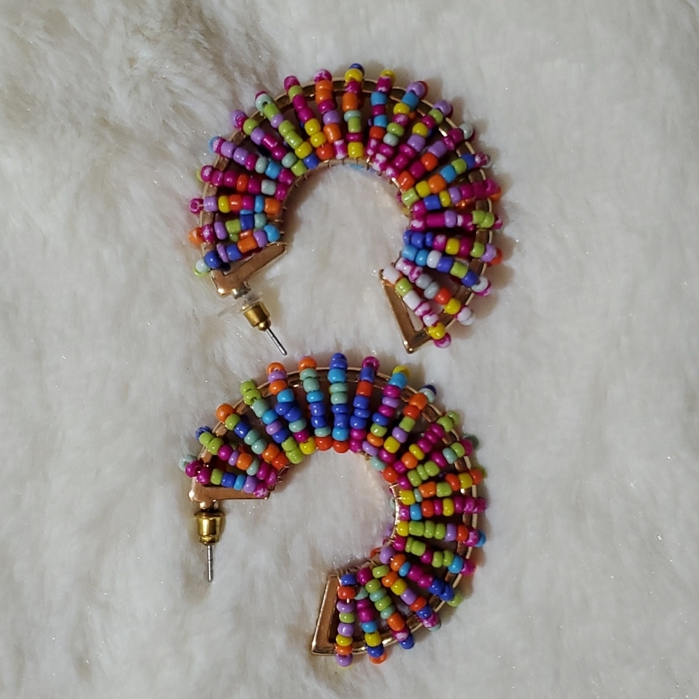 Beaded Rainbow Hoop Earrings 2/$10 Sale